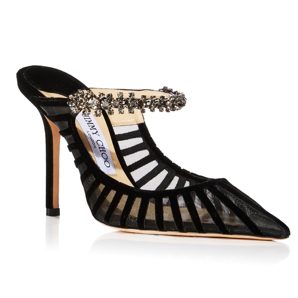 Jimmy Choo | Bing 100 embellished velvet and mesh mules